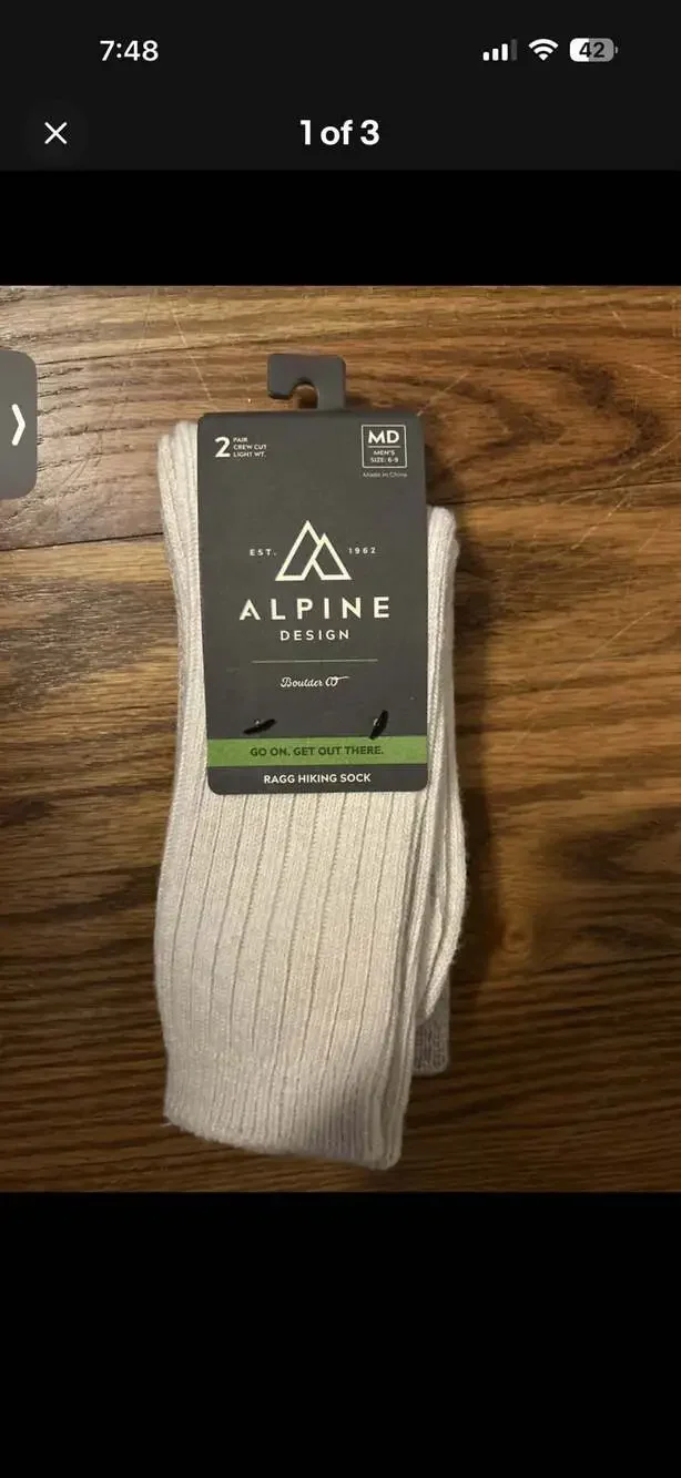 Alpine Design Ragg Hiking Sock Crew Cut 2 Pair Mens Sz L 9 - 13